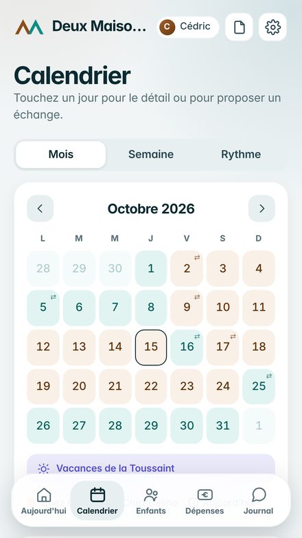Le calendrier de garde du mois, avec les vacances scolaires.